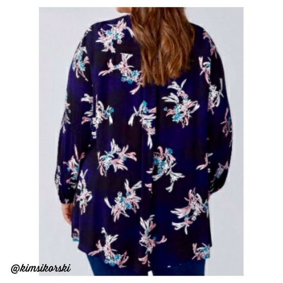 Lane Bryant‎ Spring Floral Print CHOKER-NECK Tunic - Picture 2 of 7